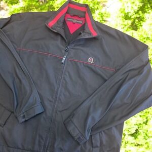 Vtg Golf Tommy Hilfiger Full Zip‎ Windbreaker Jacket Black Red - M